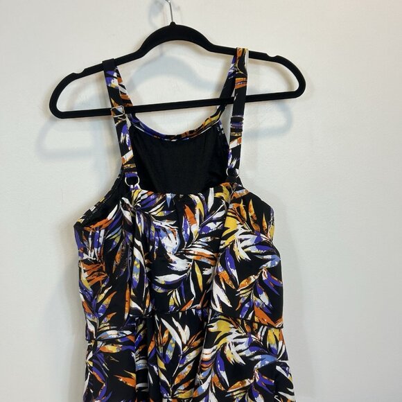 Fit 4 U A288587 20W Printed Hi-Neck Double Tiered Romper Swimsuit One Piece - Picture 6 of 11